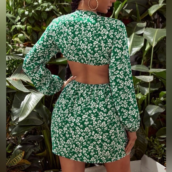 Floral print cut out lantern sleeve dress - Picture 3 of 3